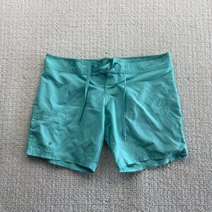 Y2K Body Glove Board Shorts Womens Size S Surfer Beach Turquoise Scrip Spell out